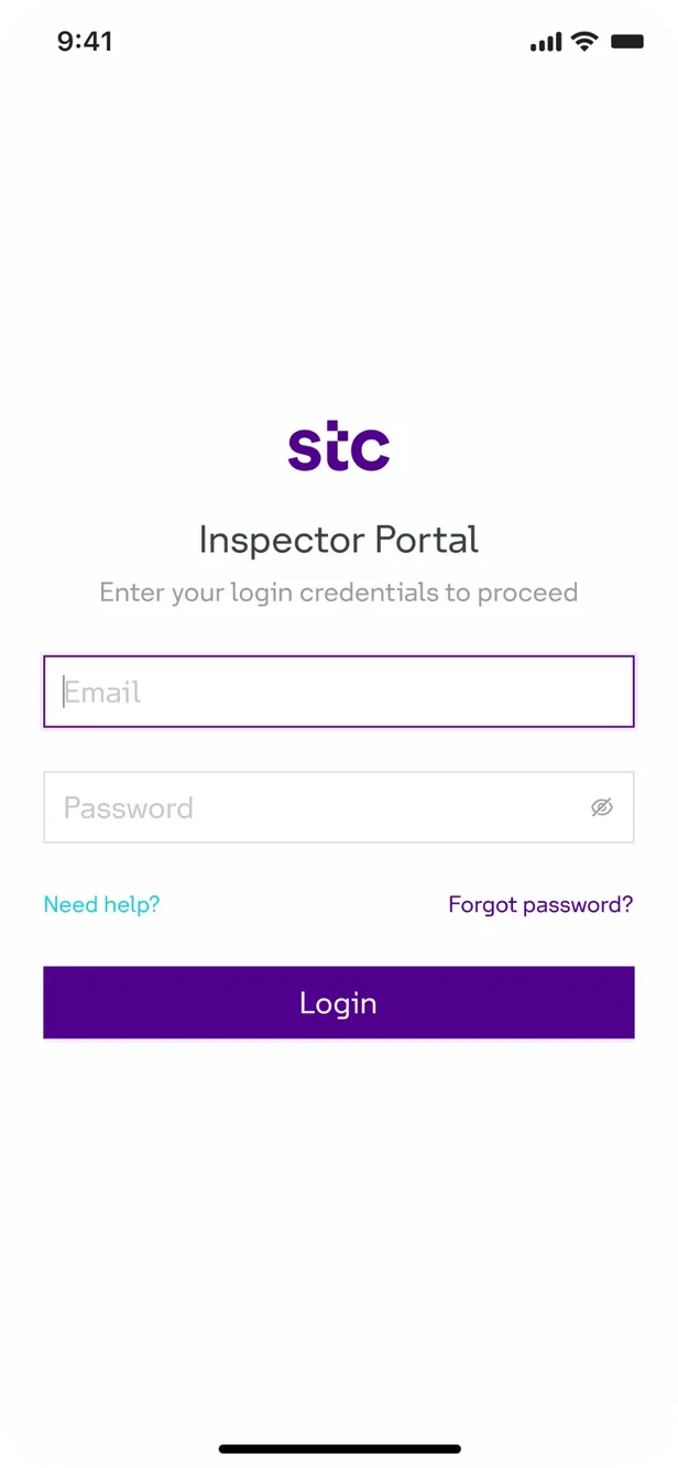 Inspector Portal sign-in screen with email and password fields and a Login button.